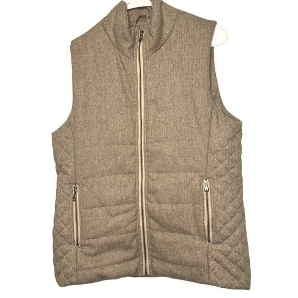 Tart Collections Vest Womens Large Quilted Puffer Taupe Brown Zip Front
